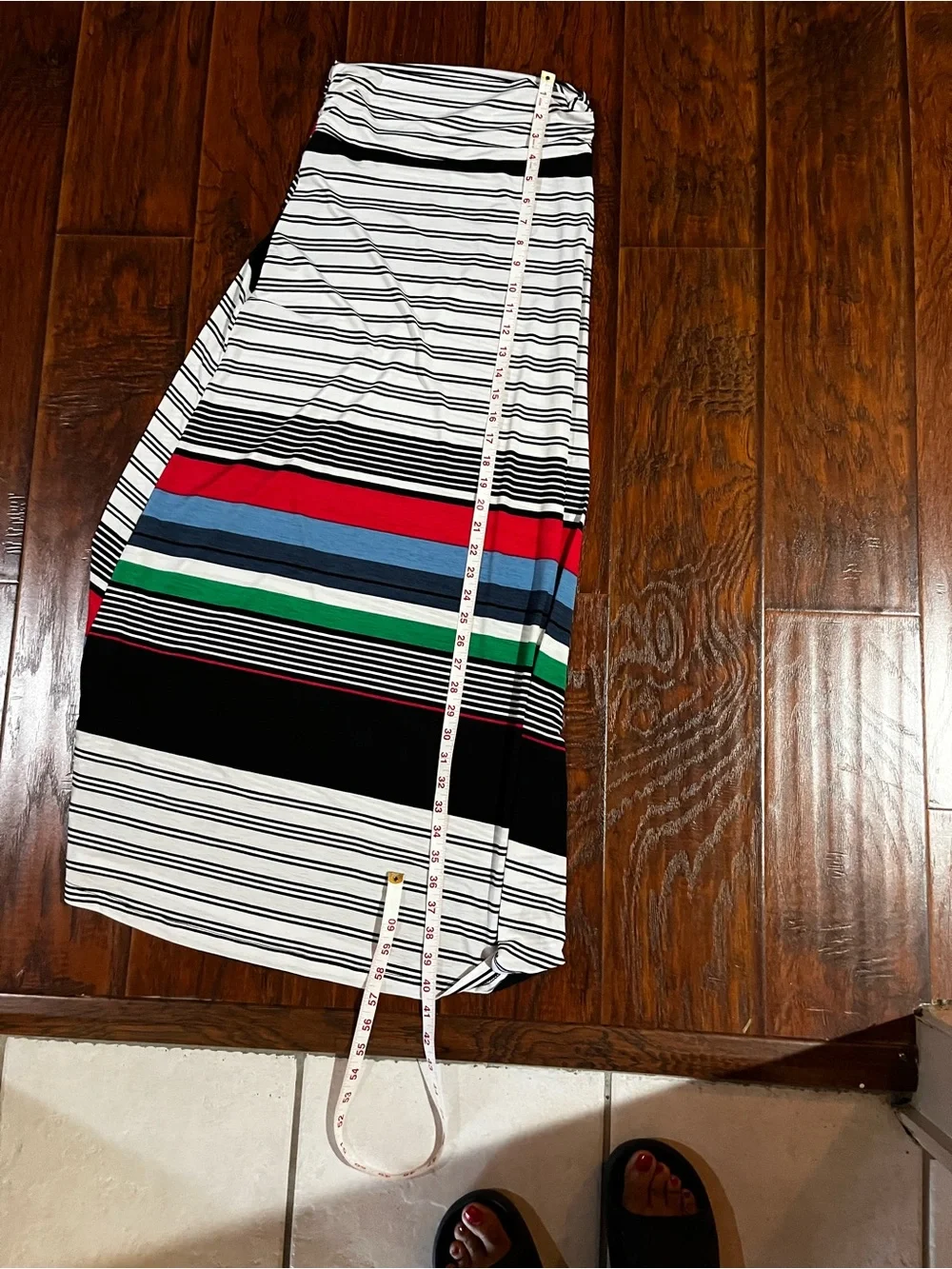 Striped Maxi Skirt in Black, White, Red & Green - Picture 4 of 5